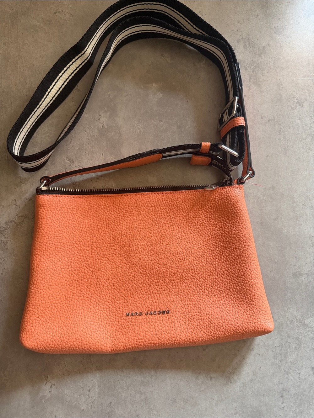 Marc Jacobs Orange Pebbled Leather Crossbody with Striped Strap